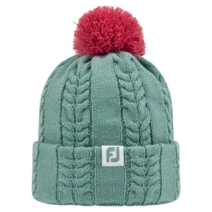 2024 FootJoy Cable Knit Bobble Hat - Sage / Peach