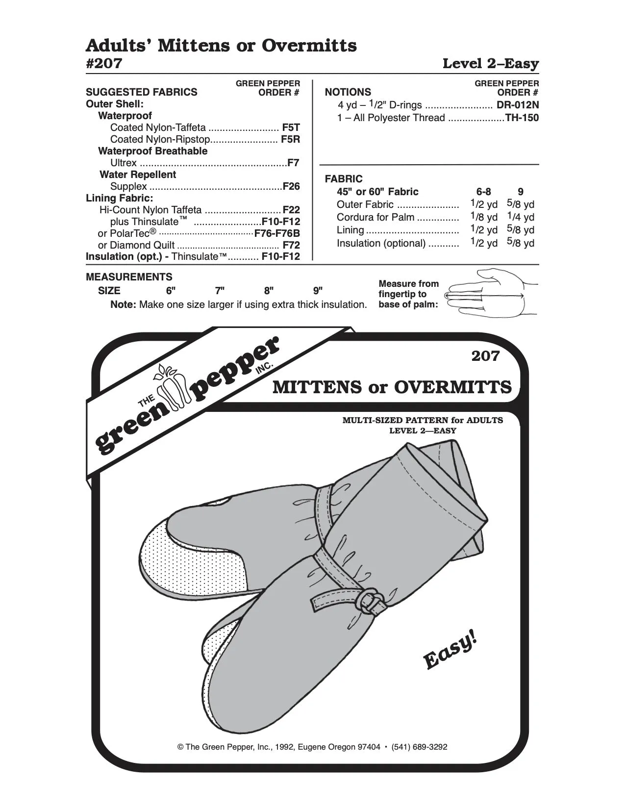 Adult Overmitts or Insulated Mittens PDF Pattern - 207 - The Green Pepper Patterns