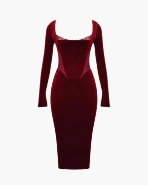 Agata – Lace-trim neckline – Velvet corset dress