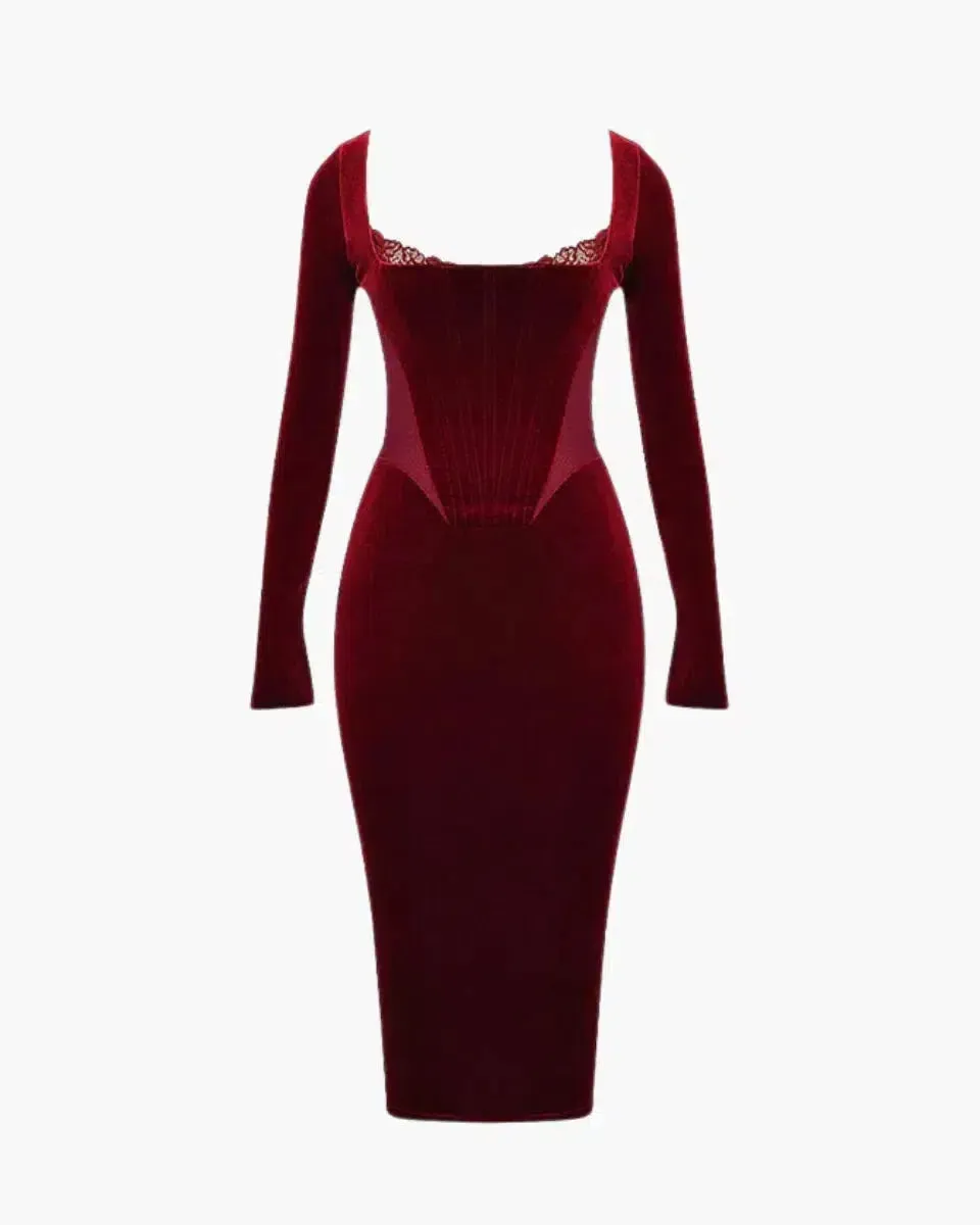 Agata – Lace-trim neckline – Velvet corset dress