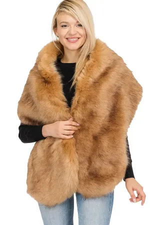 Beige Faux Fur Satin Lined Stole Shawl Scarf