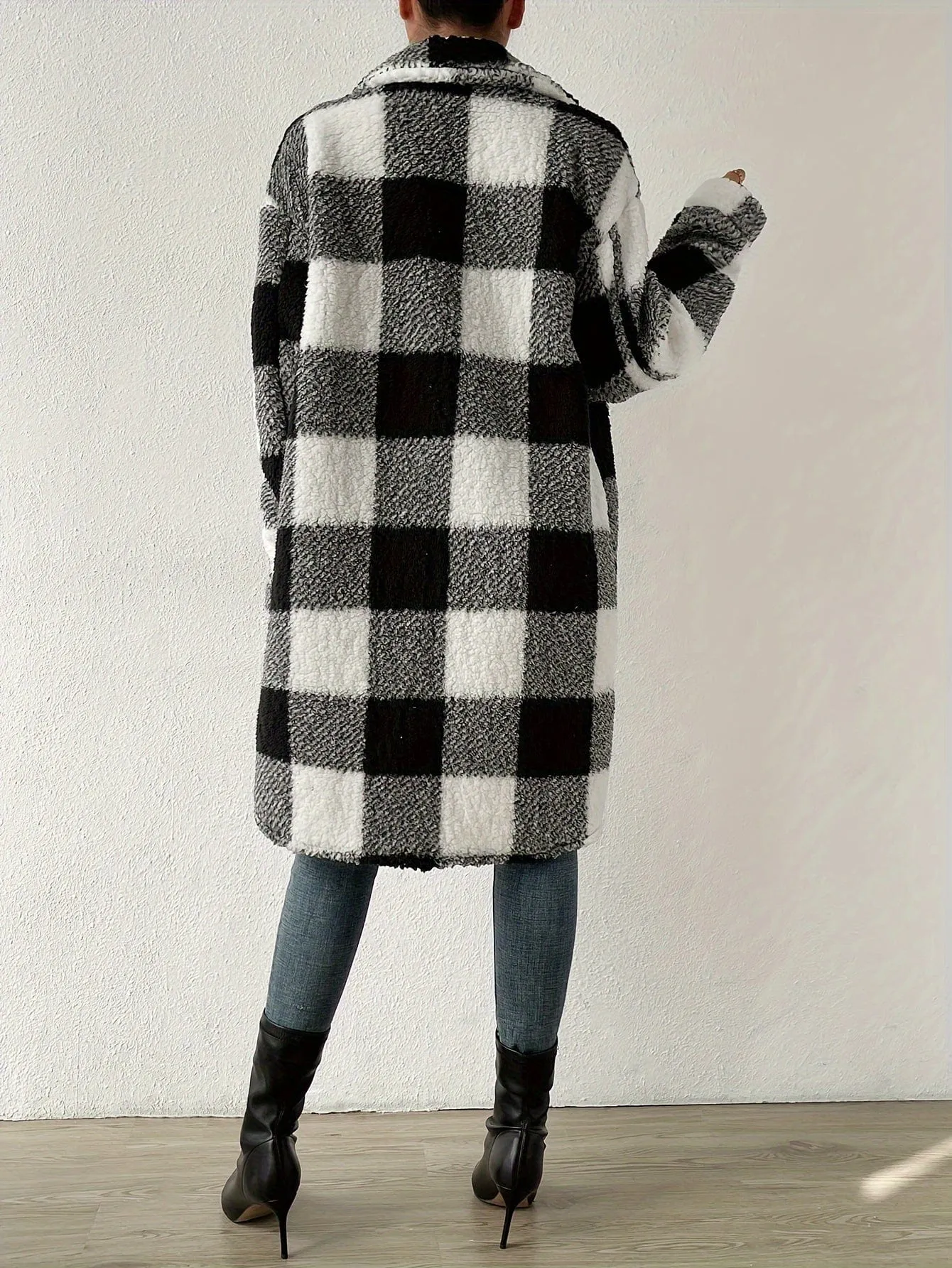 Button-Up Sherpa Plaid Coat