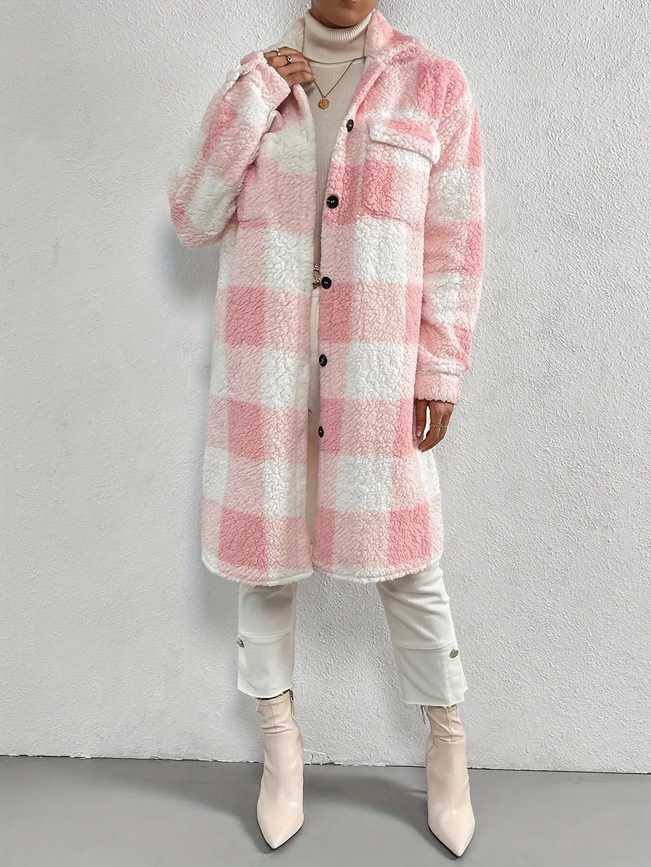 Button-Up Sherpa Plaid Coat