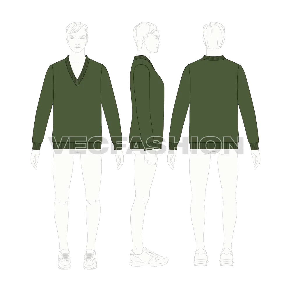 Buy Mens Long V Neck Merino Sweater Fashion Template Online