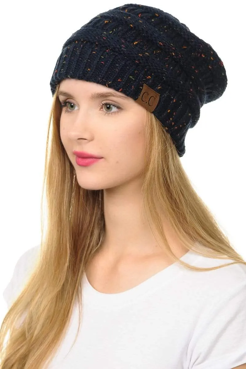 C.C Hat 33 - Slouchy Thick Warm Cap Hat Skully Confetti Cable Knit Beanie