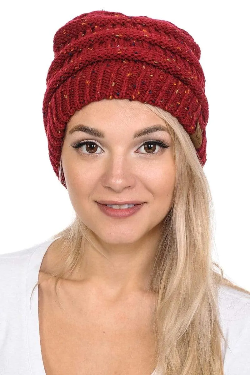 C.C Hat 33 - Slouchy Thick Warm Cap Hat Skully Confetti Cable Knit Beanie