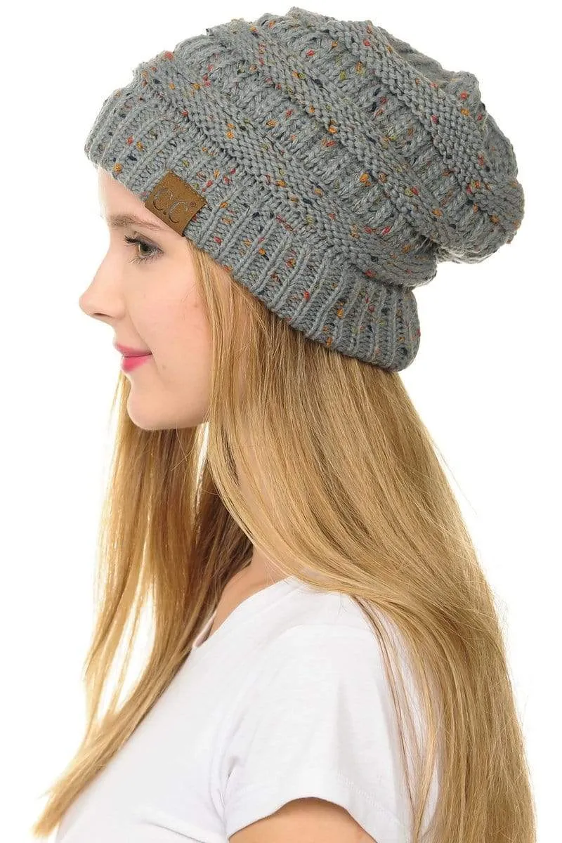 C.C Hat 33 - Slouchy Thick Warm Cap Hat Skully Confetti Cable Knit Beanie