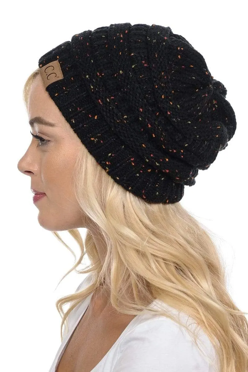 C.C Hat 33 - Slouchy Thick Warm Cap Hat Skully Confetti Cable Knit Beanie