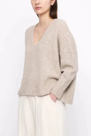 Chunky Light Taupe V-Neck Sweater