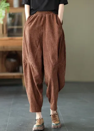 Coffee Corduroy harem Pants elastic waist Spring