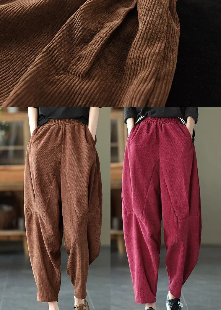 Coffee Corduroy harem Pants elastic waist Spring