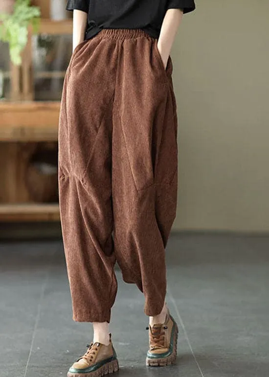 Coffee Corduroy harem Pants elastic waist Spring