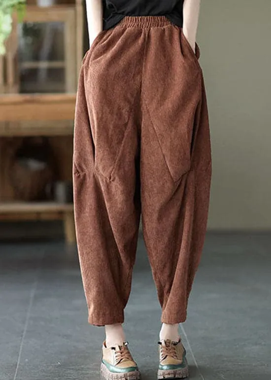 Coffee Corduroy harem Pants elastic waist Spring