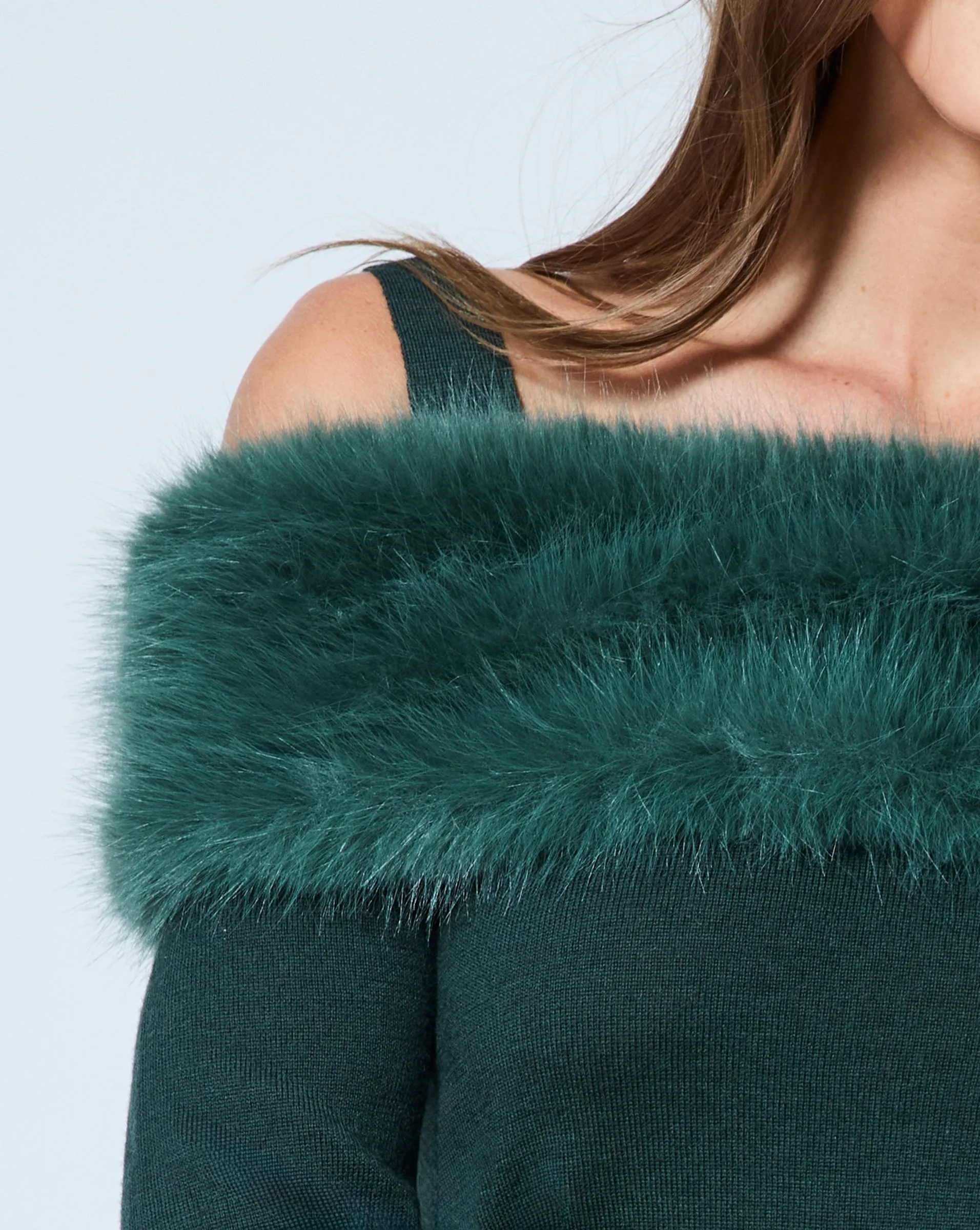 Cold Shoulder Faux Fur & Wool Sweater