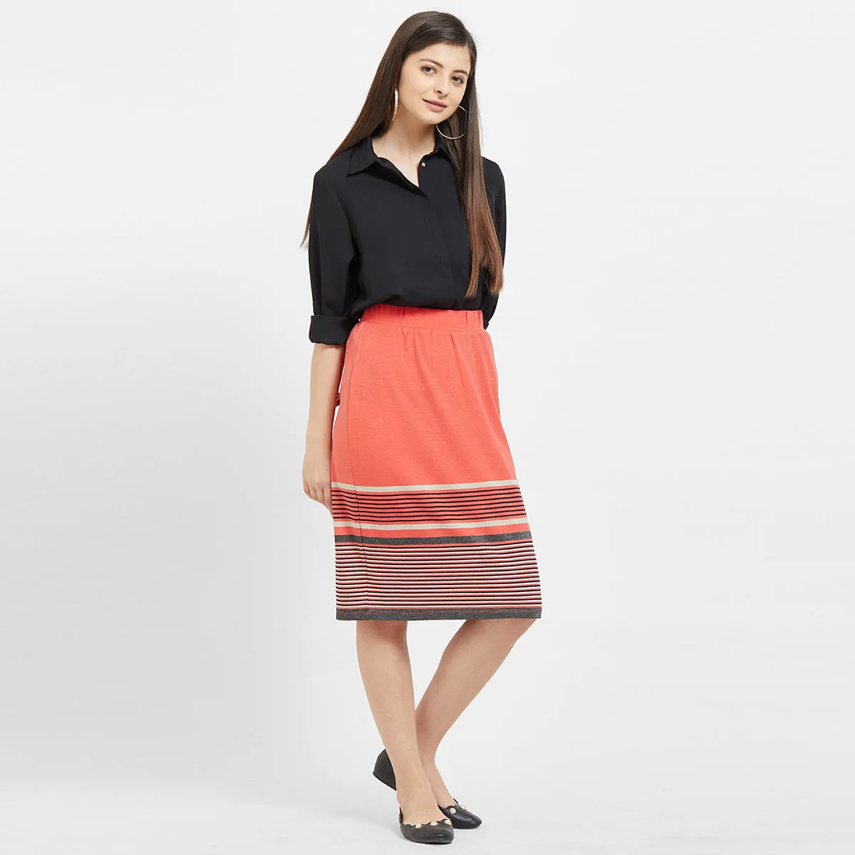 Coral Stripe Skirt