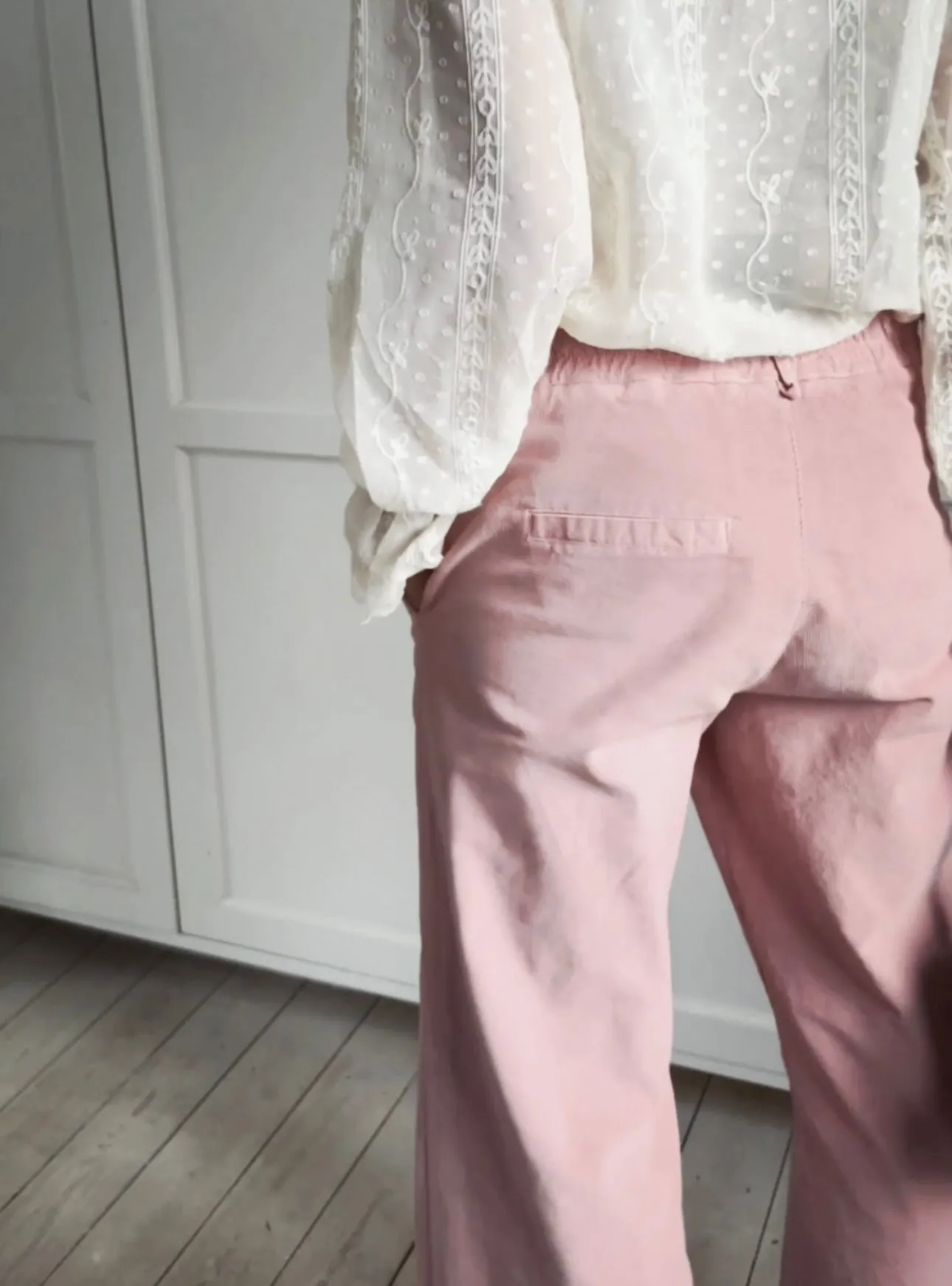 CORDUROY PANTS WITH ELASTIC WAISTBAND - ROSE