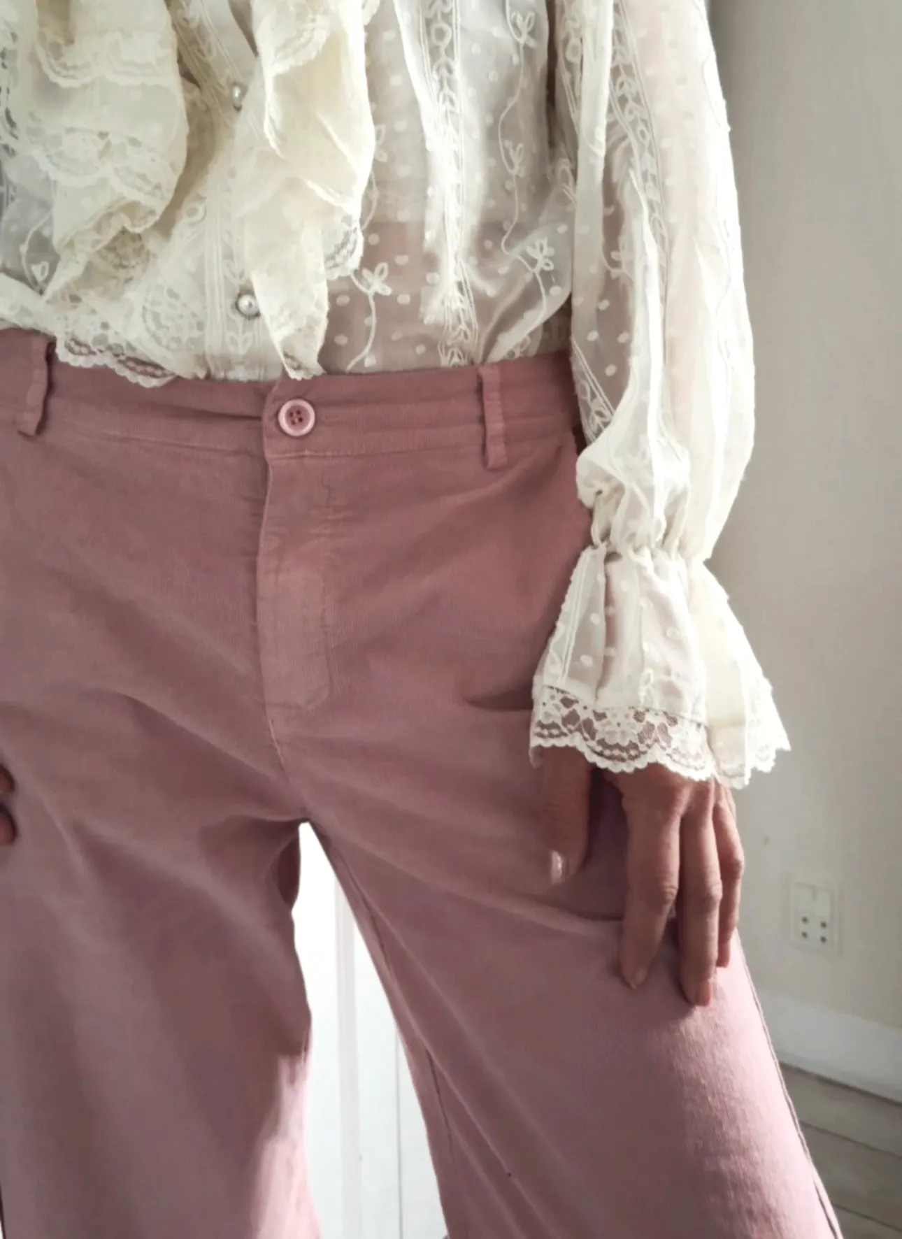 CORDUROY PANTS WITH ELASTIC WAISTBAND - ROSE