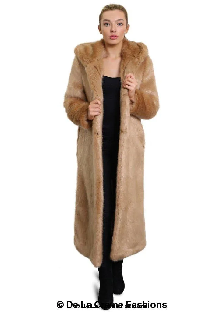 De La Creme - Womens Iconic Faux Fur Hooded Long Coat