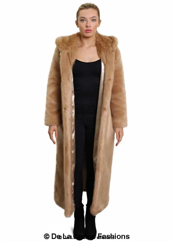 De La Creme - Womens Iconic Faux Fur Hooded Long Coat