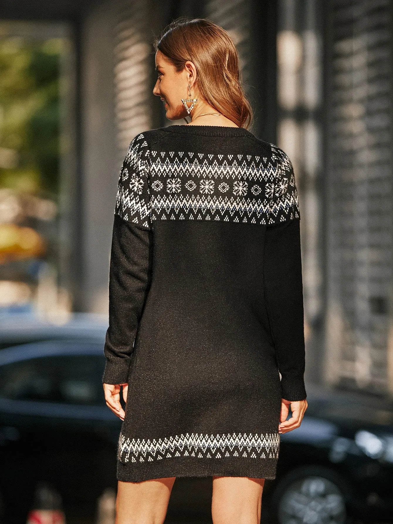 Fair Isle Jumper Dresses Without Belted