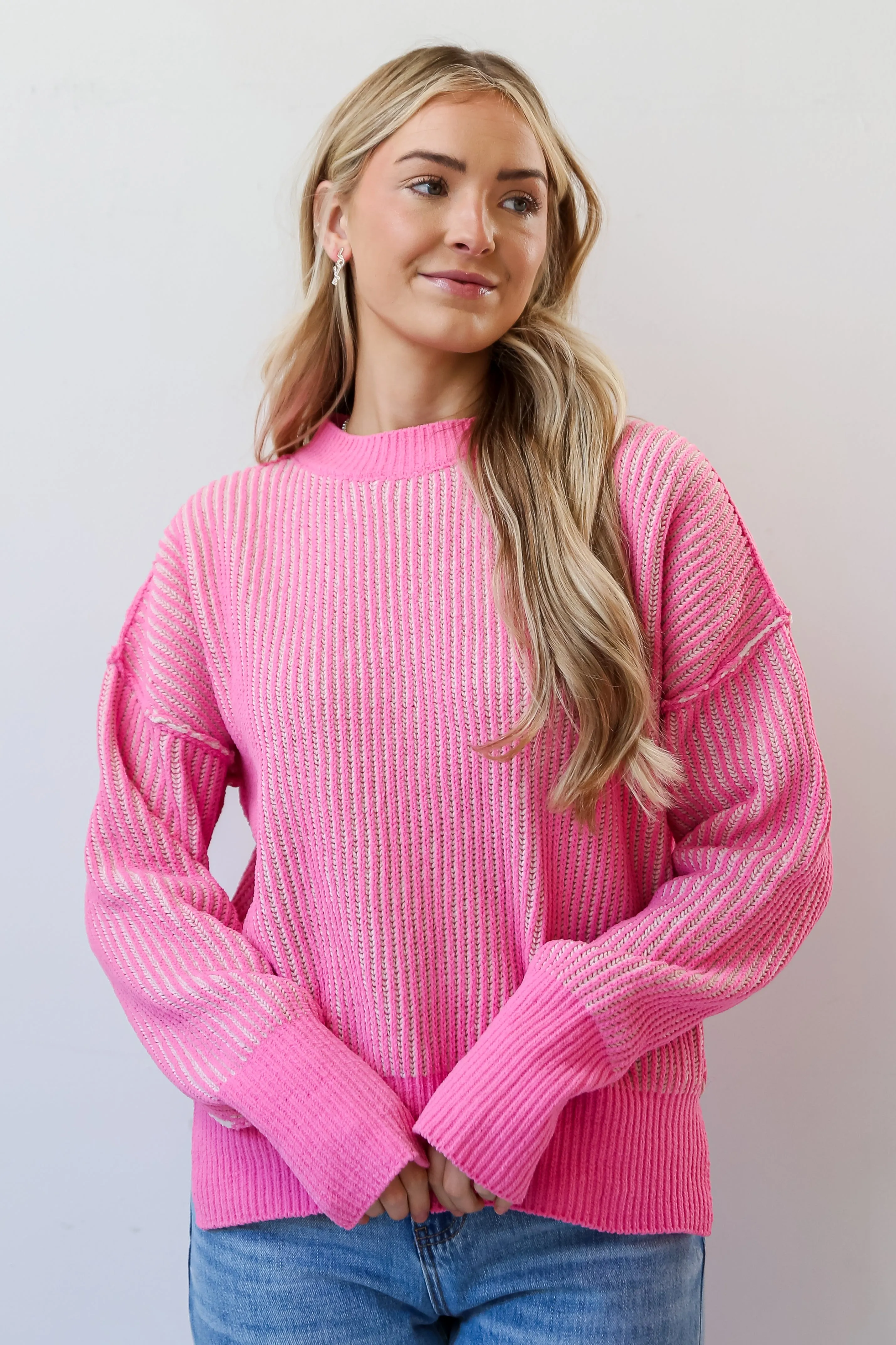 FINAL SALE - Aria Pink Oversized Sweater - DU DEAL