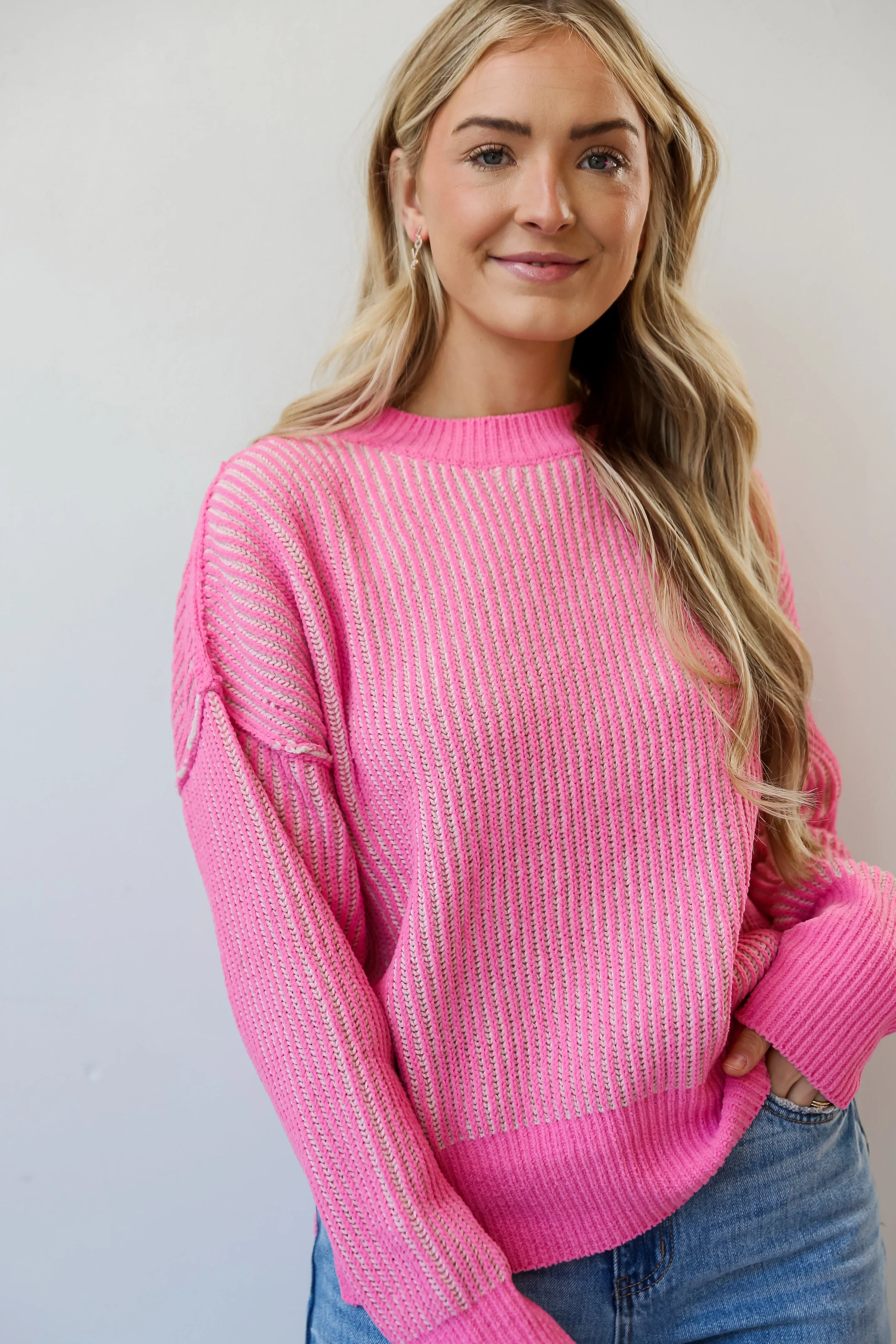 FINAL SALE - Aria Pink Oversized Sweater - DU DEAL