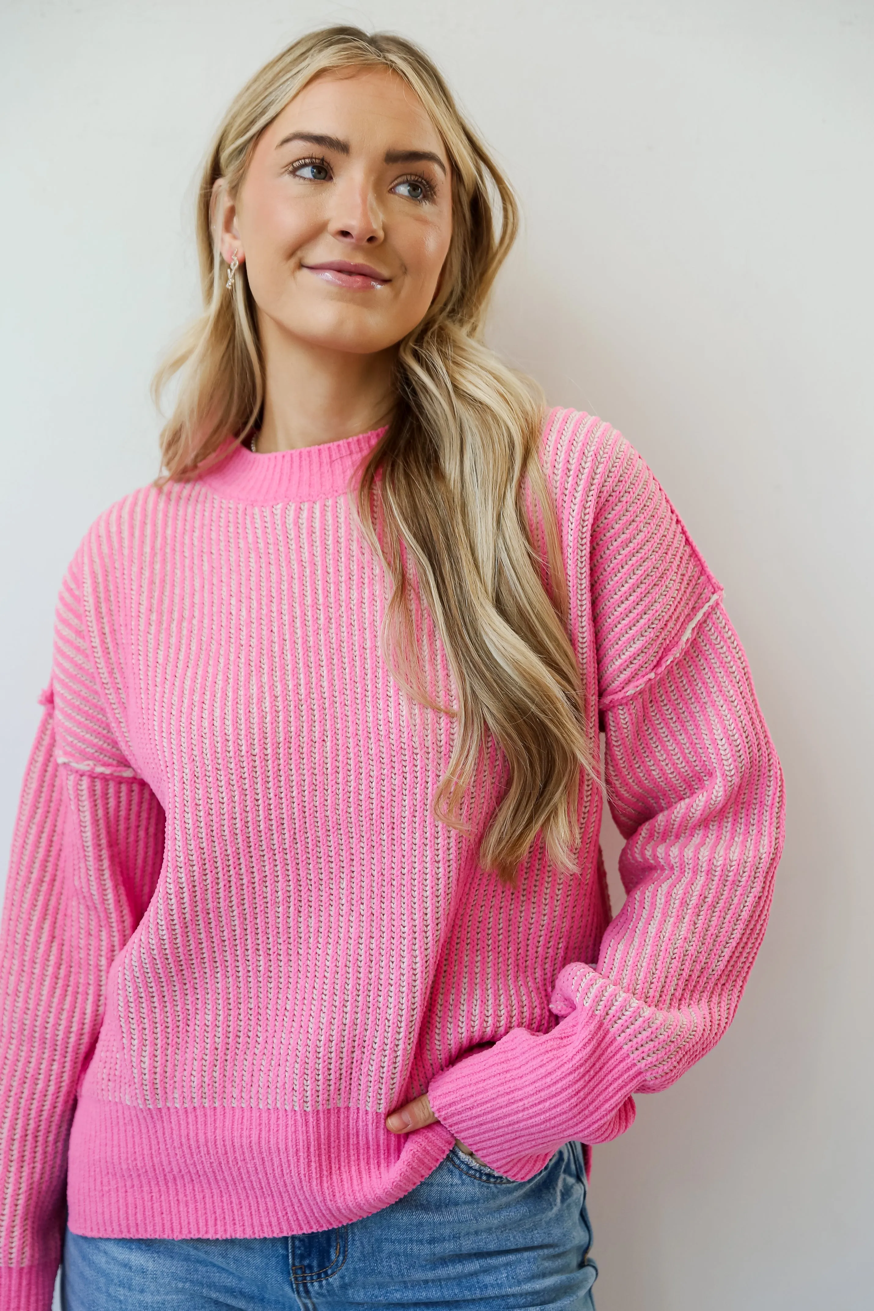 FINAL SALE - Aria Pink Oversized Sweater - DU DEAL