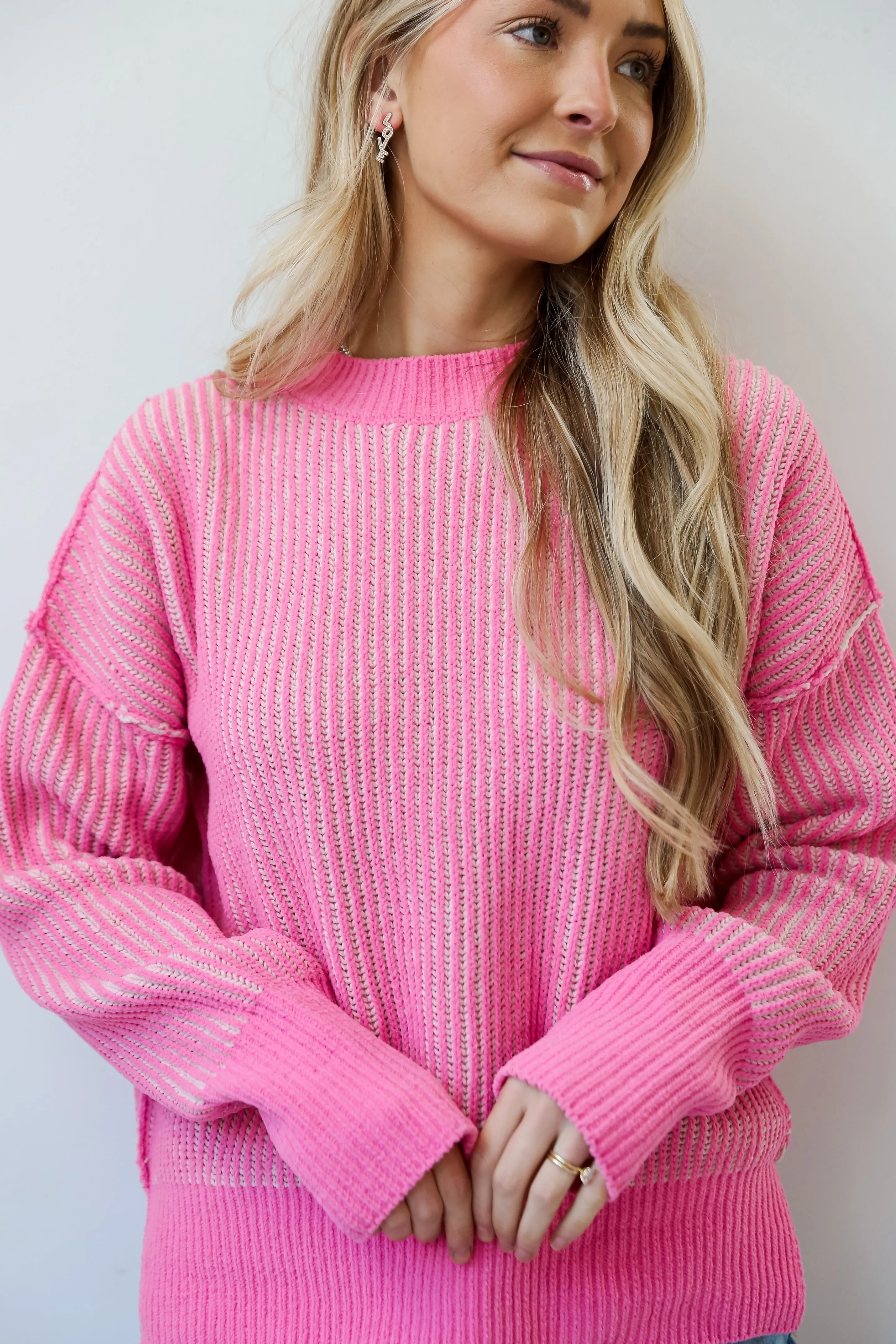 FINAL SALE - Aria Pink Oversized Sweater - DU DEAL