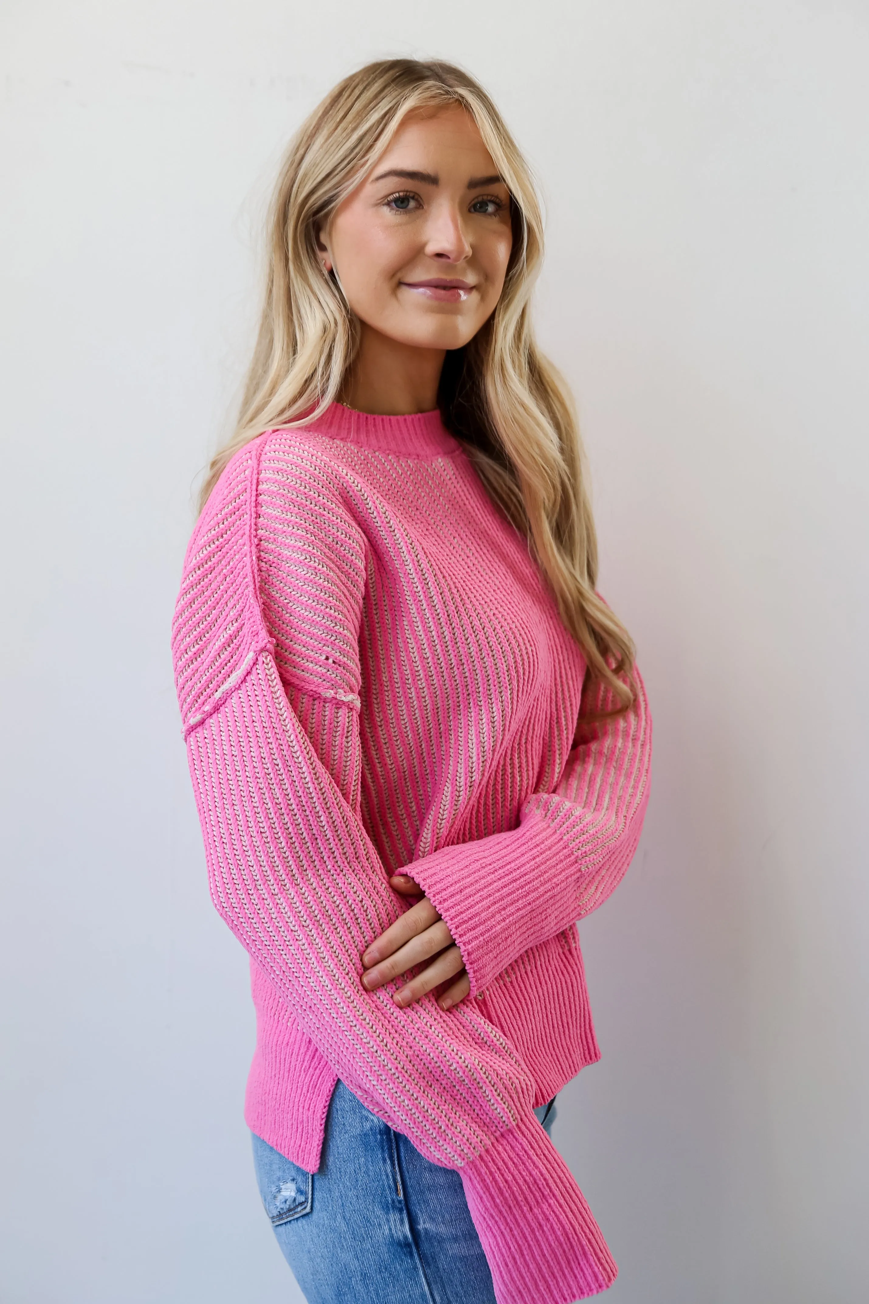 FINAL SALE - Aria Pink Oversized Sweater - DU DEAL