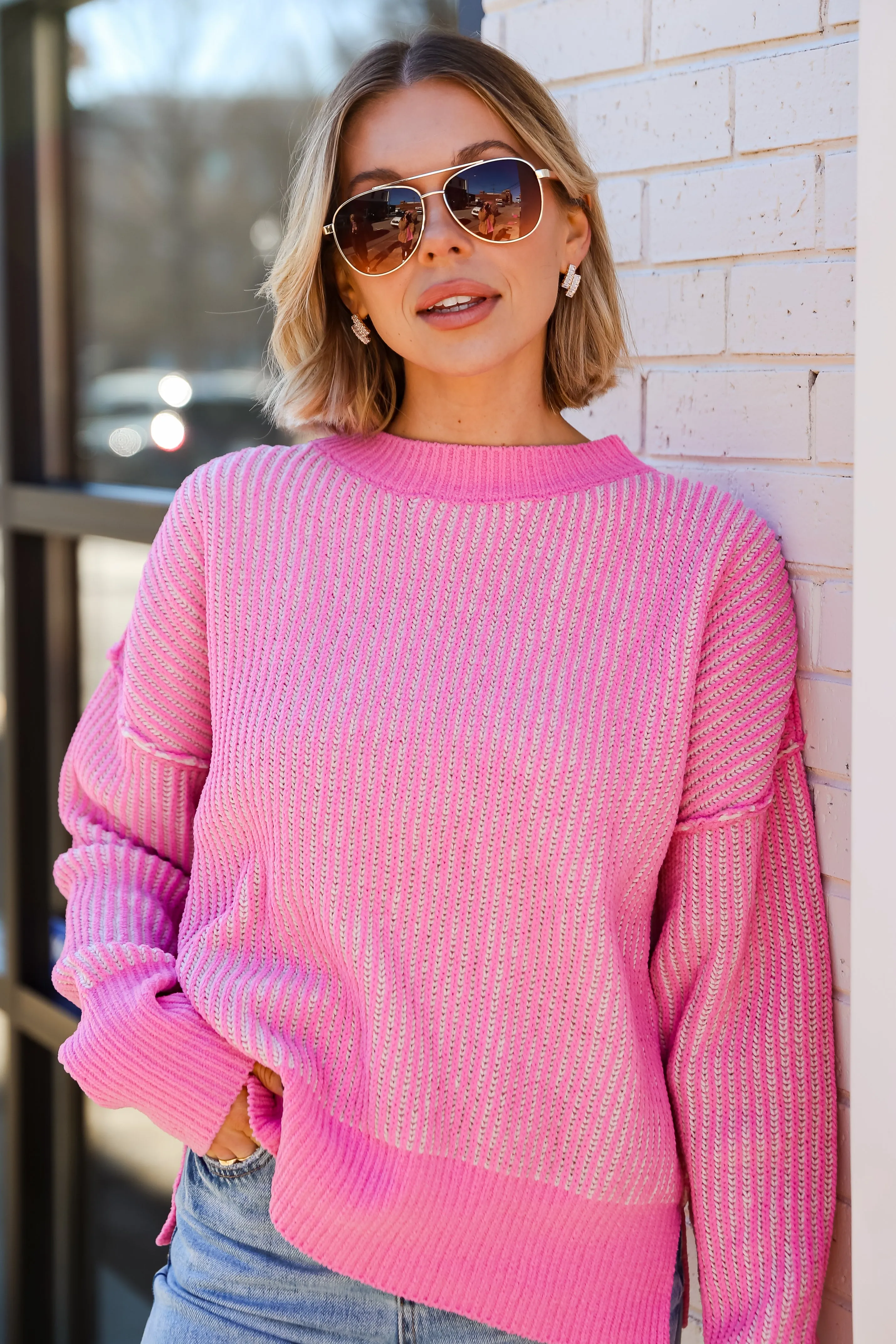 FINAL SALE - Aria Pink Oversized Sweater - DU DEAL