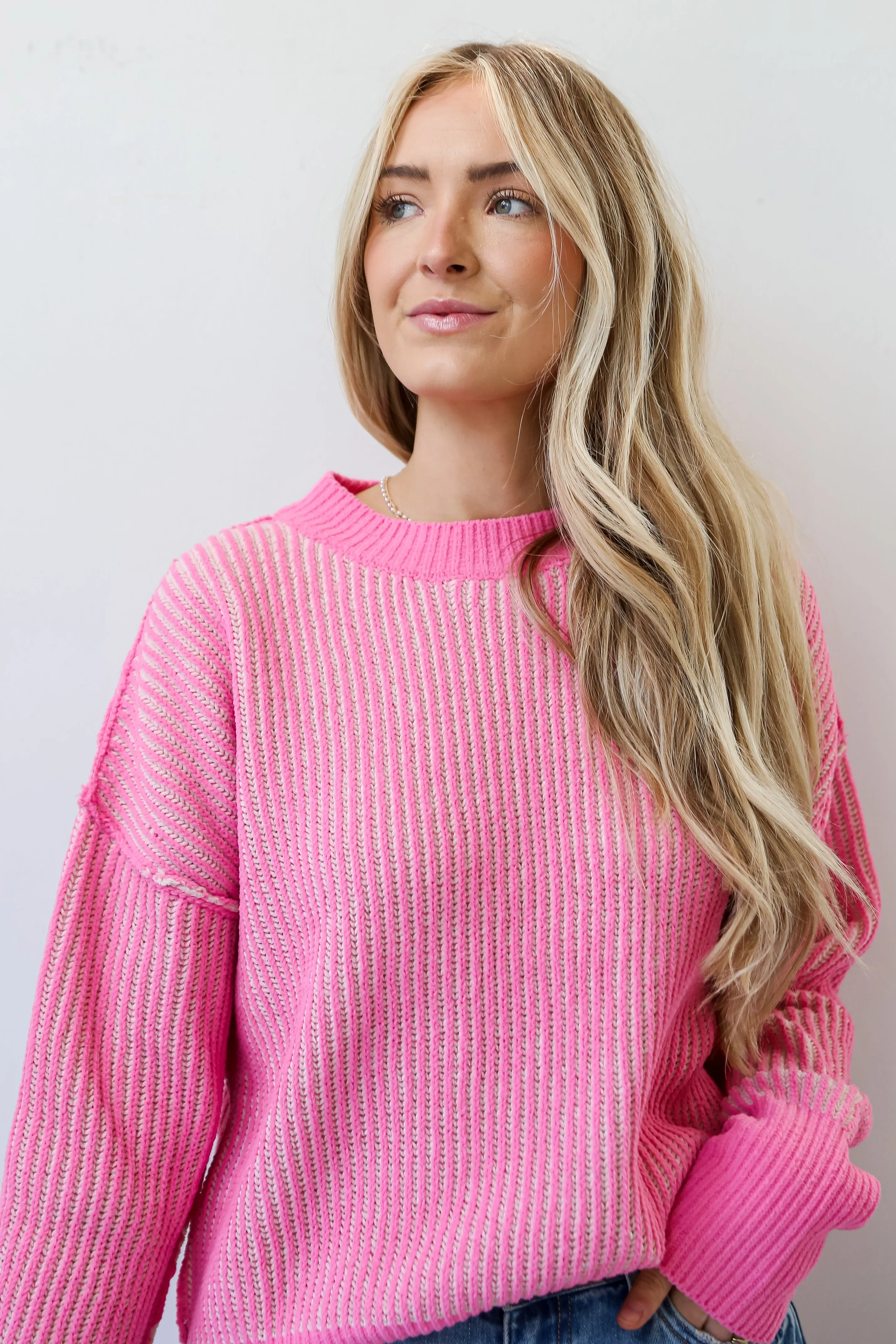 FINAL SALE - Aria Pink Oversized Sweater - DU DEAL