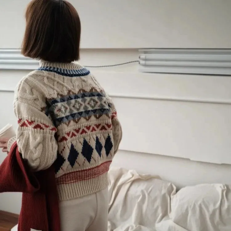 Gabbie Vintage Fair Isle Cable Knit Cardigan