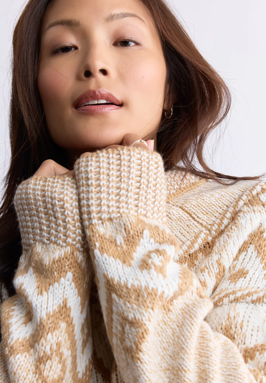 Lesina Women's Fair Isle Knit Pullover Sweater, Beige & Camel - SW0088F