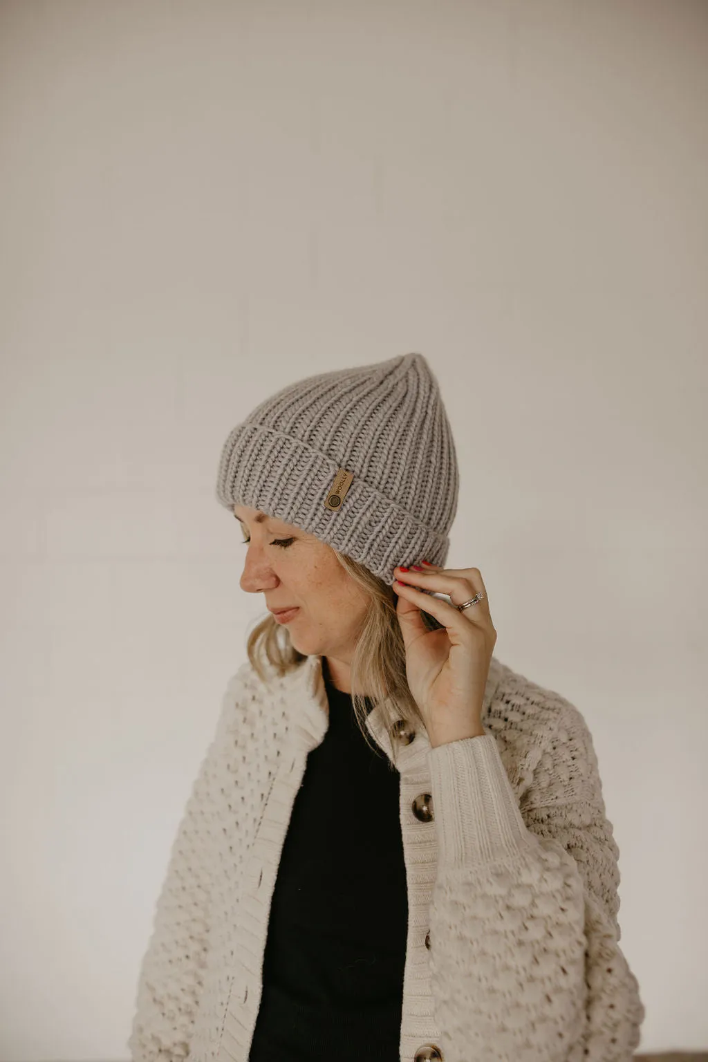 Light Gray Merino Wool Hand Knit Ribbed Beanie