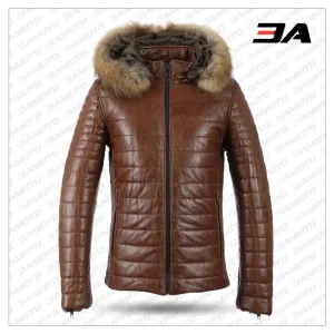 Men Brown Winter Warm Zipper Padded Down Jacket