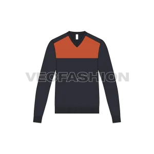 Mens Color Blocked V Neck Sweater Vector Sketch