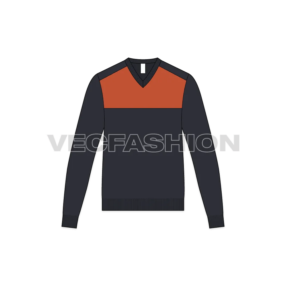 Mens Color Blocked V Neck Sweater Vector Sketch