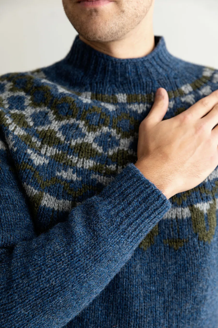 Mens Fair isle Brodgar Yoke Jumper - Blue