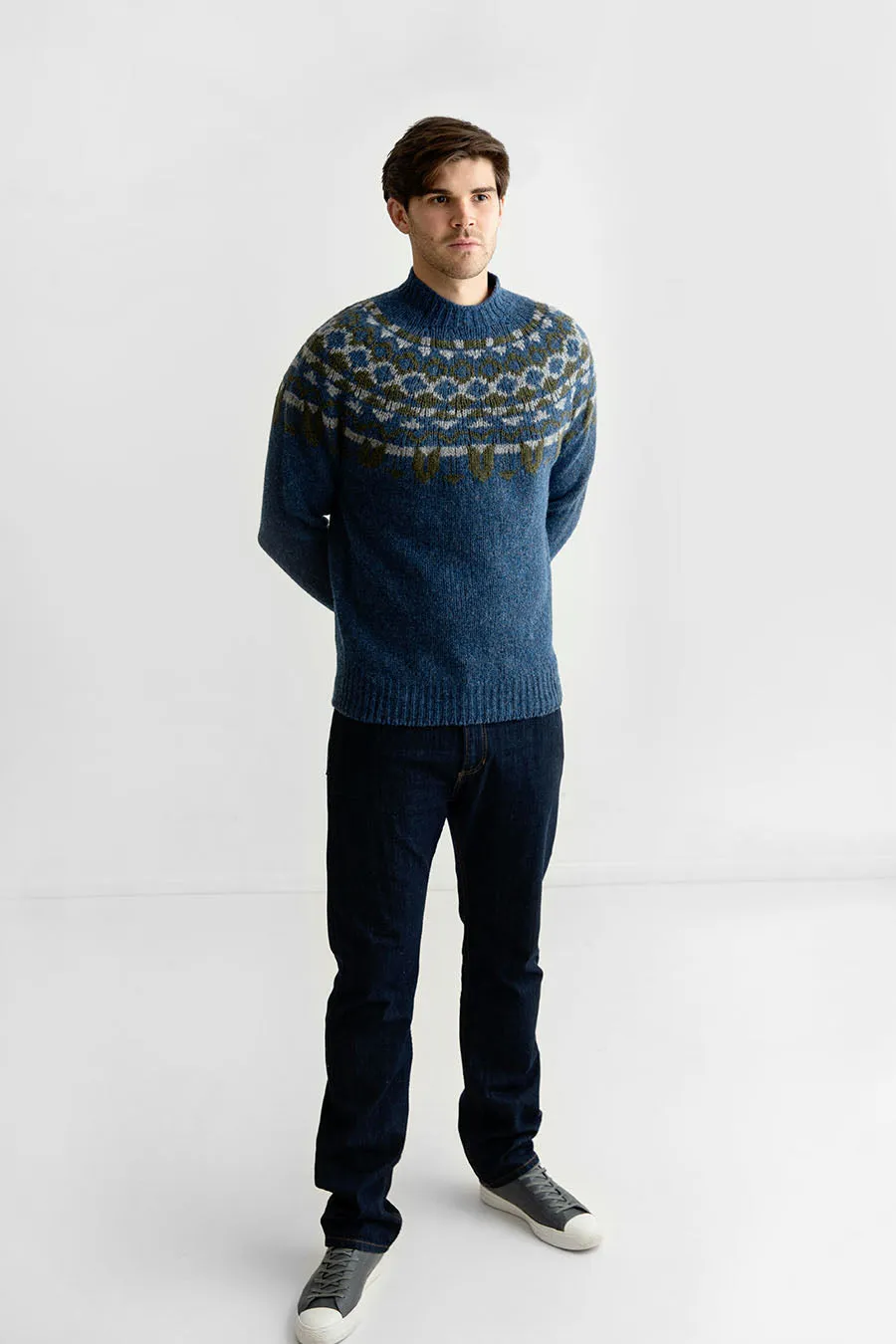 Mens Fair isle Brodgar Yoke Jumper - Blue