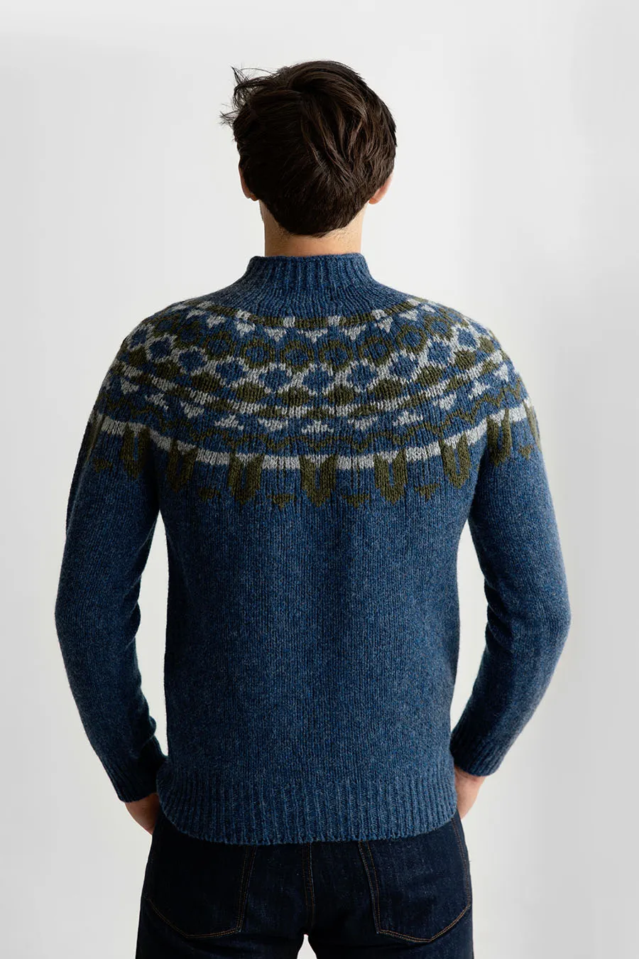 Mens Fair isle Brodgar Yoke Jumper - Blue