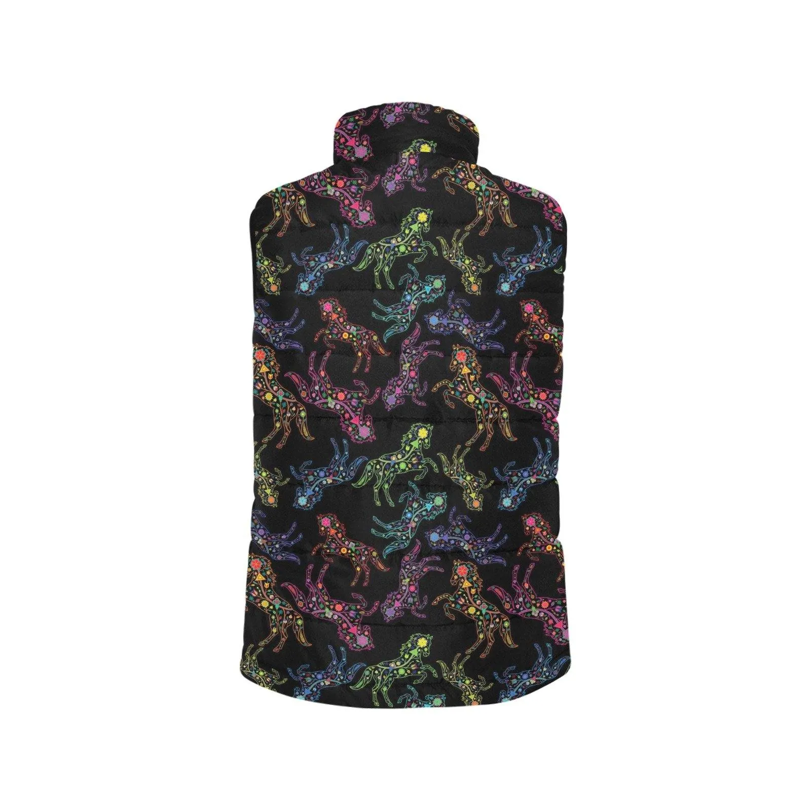 Neon Floral Horses Women's Padded Vest Jacket