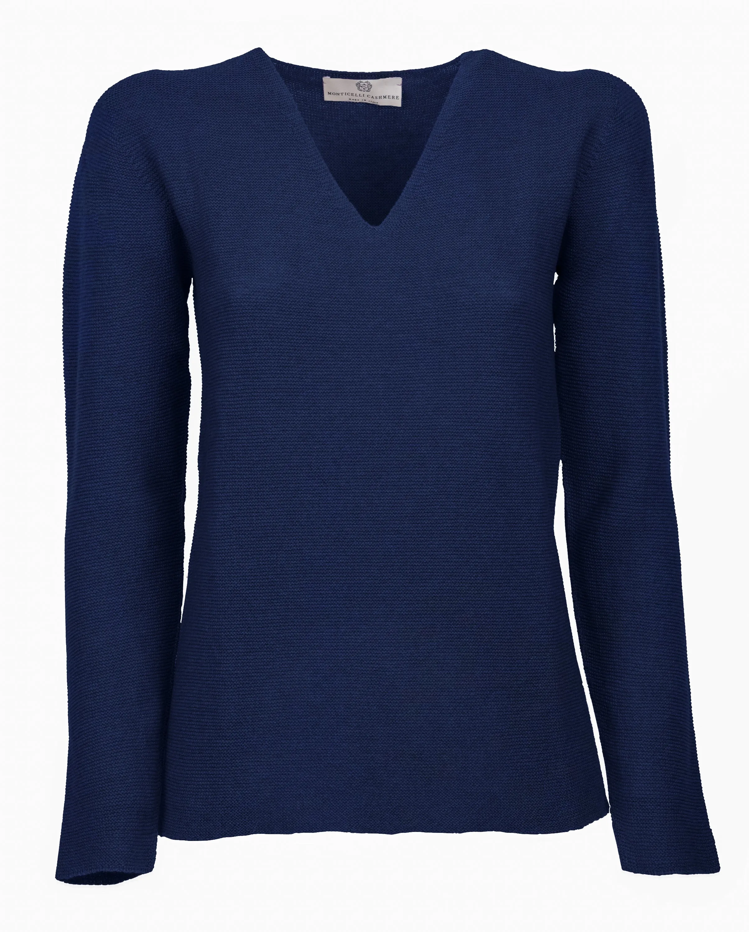 NEW FALL 24 - Women's Pure Cashmere Links Stitch V-Neck Melange Blue