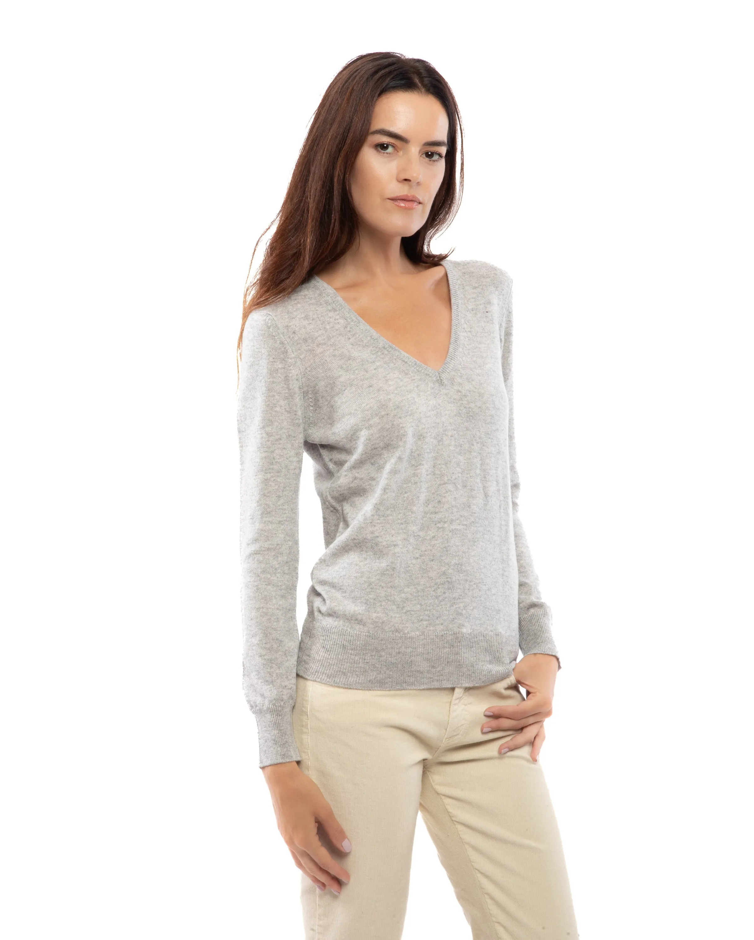 NEW FALL 24 - Women's Pure Cashmere V-Neck Sweater Brown