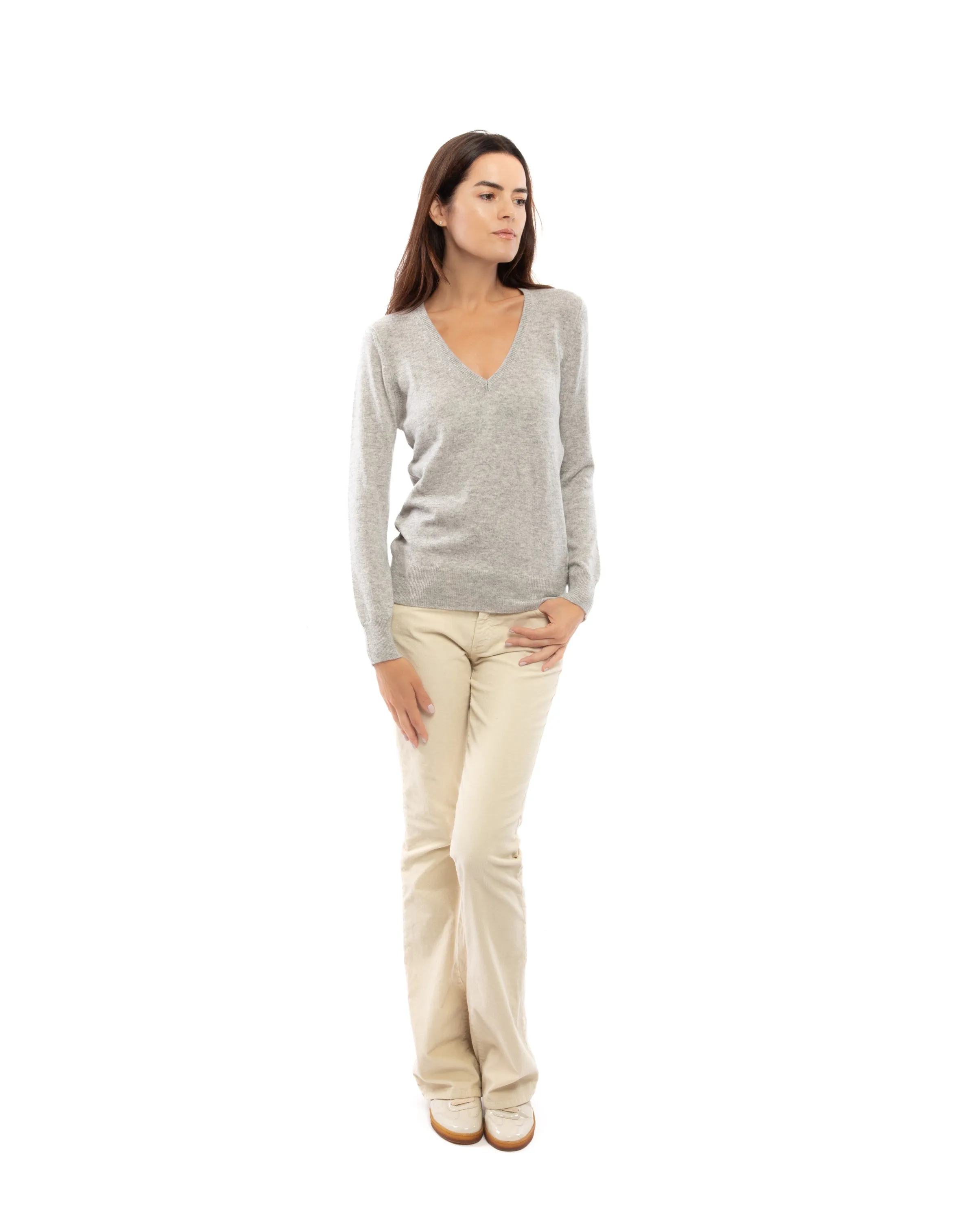 NEW FALL 24 - Women's Pure Cashmere V-Neck Sweater Brown