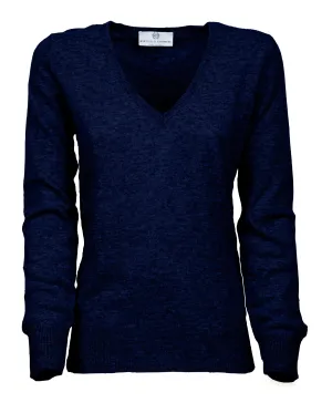 NEW FALL 24 - Women's Pure Cashmere V-Neck Sweater Melange Blue