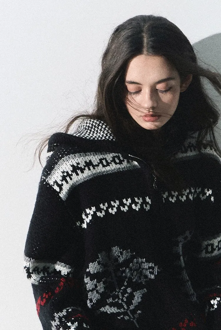 Nordic Fair Isle Zip Knit Sweater