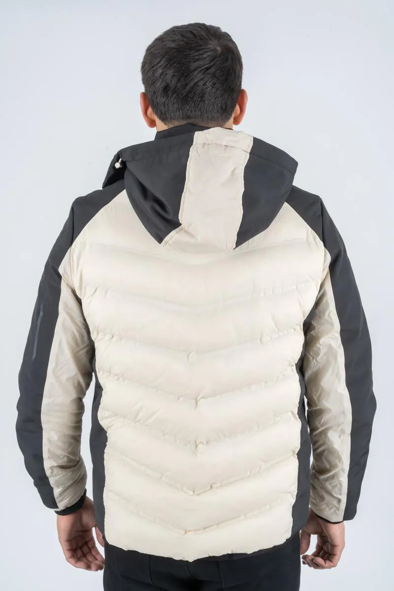 Platini Jeans Mens Active Multi Fabric Padded Jacket (WHITE - BLACK)