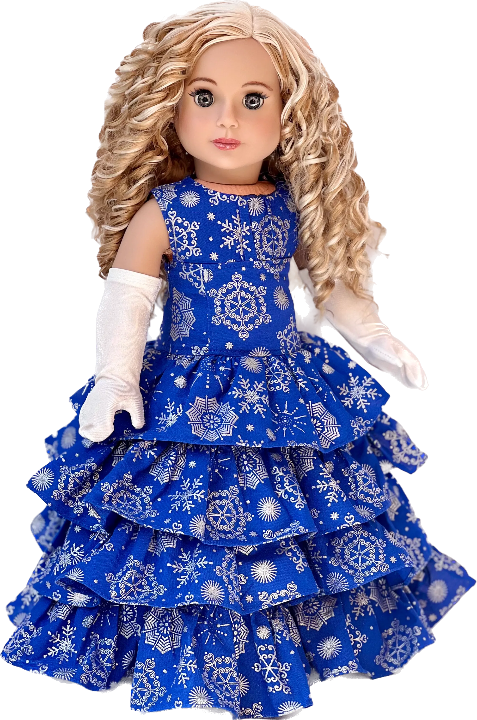 Silver Snowflake - 18 inch Doll Blue Gown with White Stole and Long Gloves