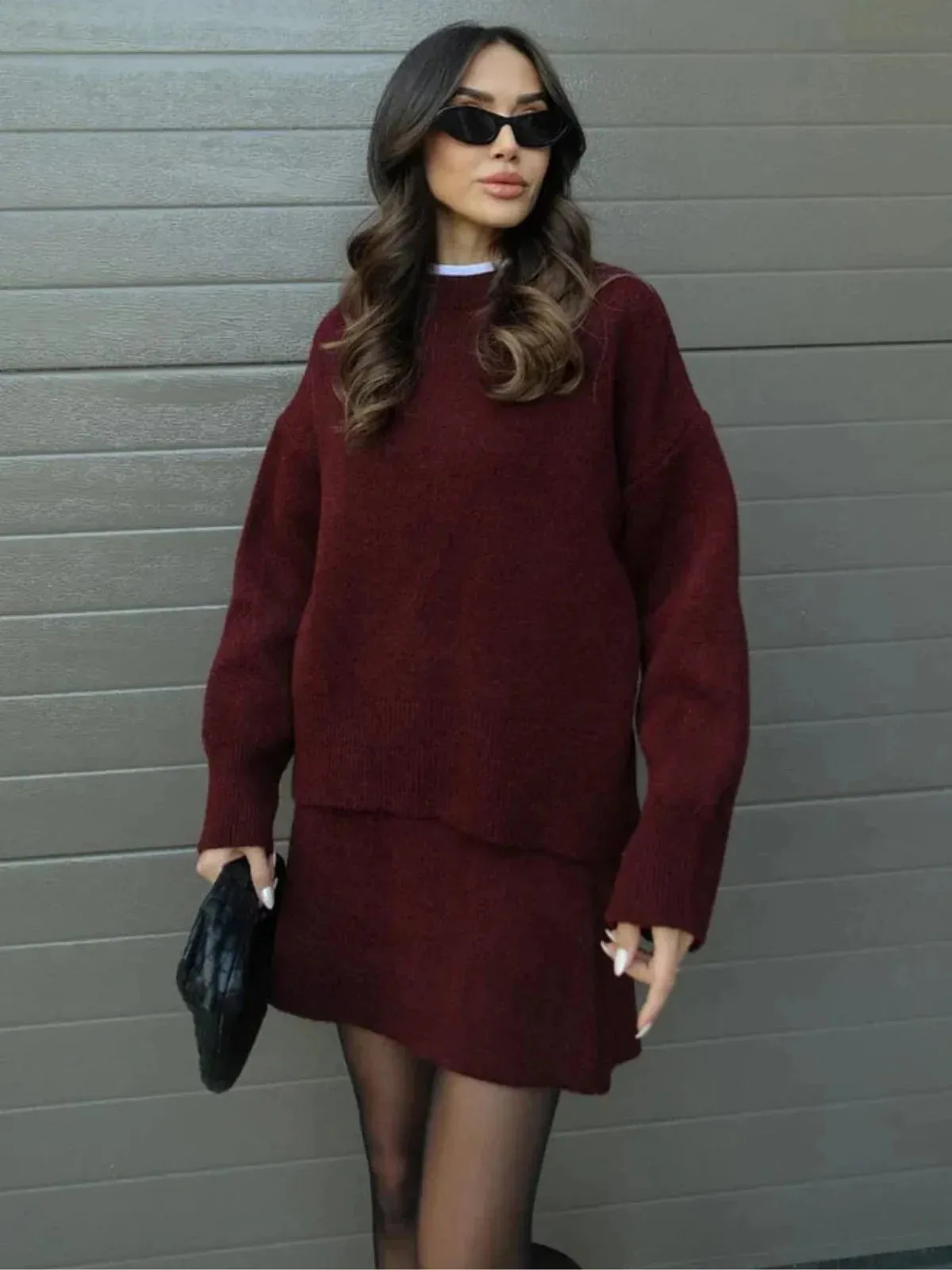 Soft Knit Oversized Sweater Skirt Set