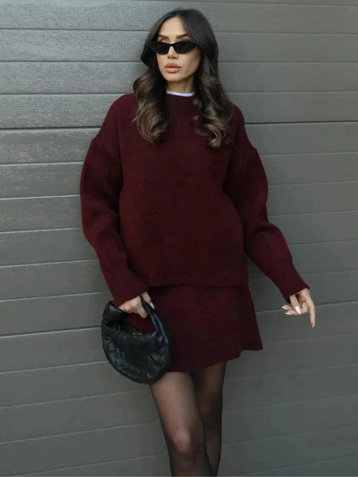 Soft Knit Oversized Sweater Skirt Set